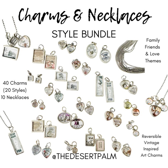Vintage Charm Necklace Bundle ✨40 Charms + 10 NecklacesLove Family Theme